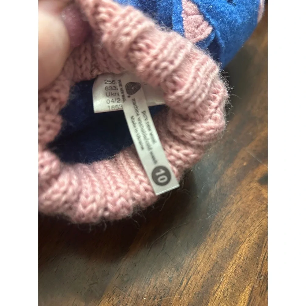 Garnet Hill Kids Blue Cat Wool Slipper Boots Pink Knit‎ Cuff Size 10